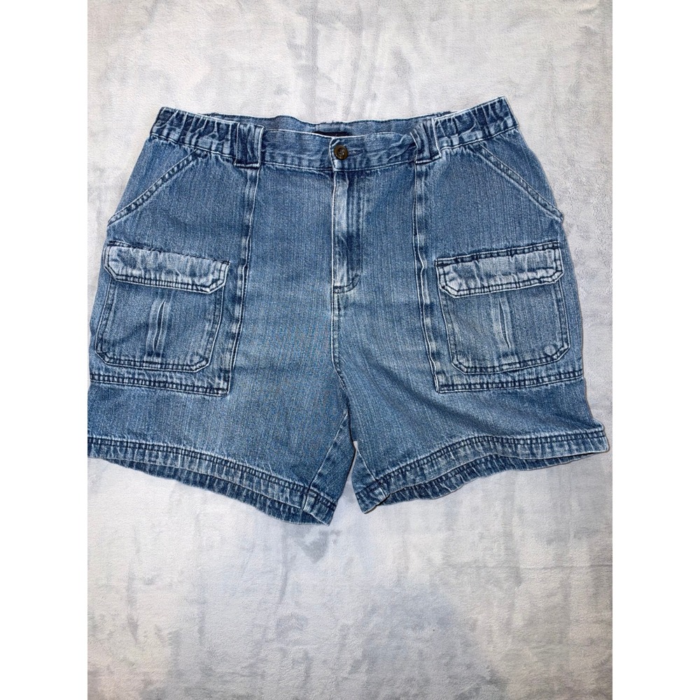 Croft & Barrow Womens Denim Cargo Shorts Blue Medium Wash Size 36 Elastic Waist